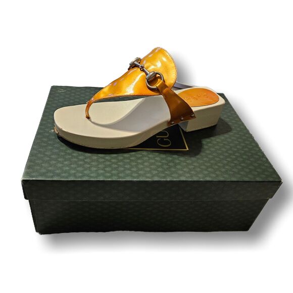 Gucci Y2K Gold Topaz Horsebit Platform Thong Sandals w/ Box Size EU 36/US 5.5 - Picture 11 of 11
